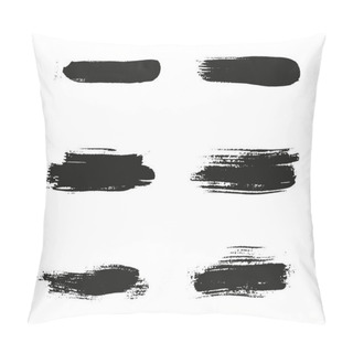 Personality  Brush Stroke Paint Set, Dirty Paintbrush Stripes. Black Grunge Scratch Line Ink. Abstract Design, Grungy Texture Background. Brushstroke Watercolor Splash Collection. Isolated Vector Illustration. Pillow Covers
