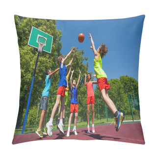 Personality  Teens In Jump Playing Basketball Game Together Pillow Covers