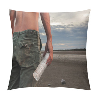 Personality  Man Holding A Bottle Of Water Land To The Ground Dry Cracked Pillow Covers