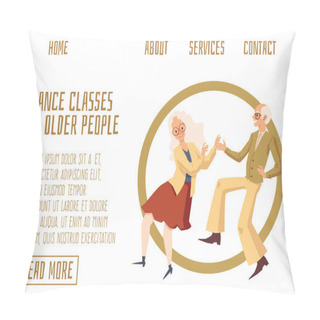 Personality  Dance Classes For Older People Web Banner Design Flat Vector Illustration. Pillow Covers