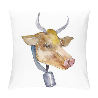 Personality  Cow Head Farm Animal Isolated. Watercolor Background Illustration Set. Isolated Cow Illustration Element. Pillow Covers