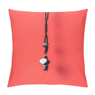 Personality  Black Whistle On Rope On Red Background Pillow Covers