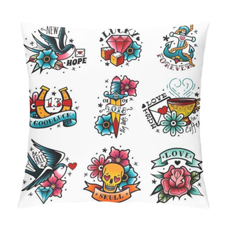 Personality  Old School Tattoo Emblems Set Pillow Covers