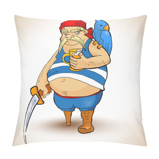 Personality  Cartoon Pirate With Parrot. Vector Illustration. Pillow Covers