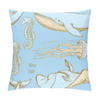 Personality  Sketch Sea Creatures In Vintage Style Pillow Covers