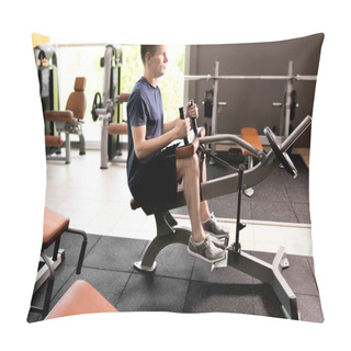 Personality  Sporty Young Man Training Legs In Gym Pillow Covers