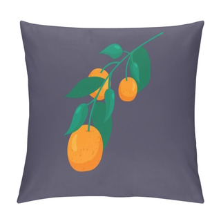 Personality  Flat Vector Illustration Of Tangerines On A Branch Hand Drawn Pillow Covers