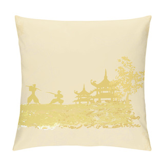 Personality  Samurai Silhouette In Asian Landscape Pillow Covers