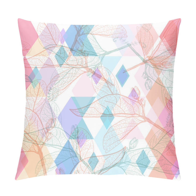 Personality  Leaves Contours, Rainbow Magenta Pink Orange Turquoise Lilac Purple Modern Trendy Floral Seamless Pattern Pastel Colors On White. Hand-drawn Geometric Abstract Background For Site Blog Fabric. Vector Illustration Pillow Covers