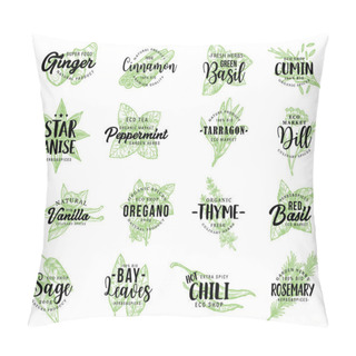 Personality  Organic Herbs, Spices Seasonings Sketch Lettering Pillow Covers