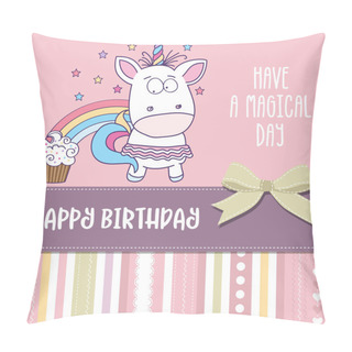 Personality  Happy Birthday Card  With Lovely Baby Girl Unicorn Pillow Covers