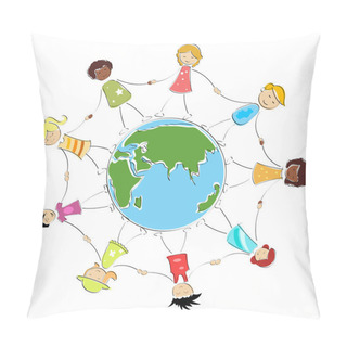 Personality  Multiracial Kids Holding Hands Pillow Covers