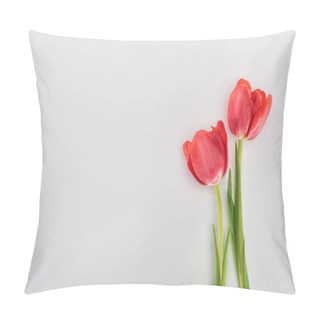Personality  Top View Of Red Tulip Flowers Isolated On Grey Pillow Covers