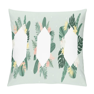 Personality  Geometry Tropical Frames Collection. Vector Summer Illustration. Greenery, Palm Leaves, Banana Leaf, Hibiscus, Plumeria Flowers. Perfect For Wedding, Tropical Party, Branding. Pillow Covers