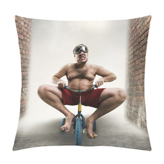 Personality  Nerdy Man Riding A Small Bicycle Pillow Covers