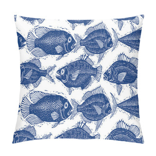 Personality  Seamless Sea Pattern With Fish Silhouettes Pillow Covers