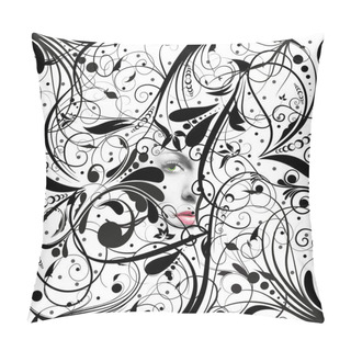 Personality  Abstract Black White Background With Woman's Face And Green Eyes Pillow Covers