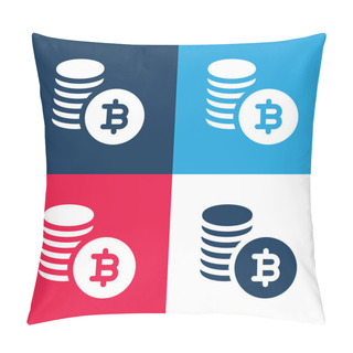 Personality  Bitcoin Blue And Red Four Color Minimal Icon Set Pillow Covers