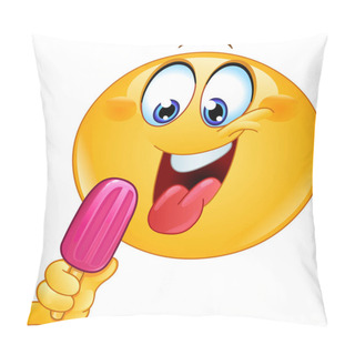 Personality  Happy Emoji Emoticon With Tongue Out Getting Ready To Eat A Popsicle Or An Ice Lolly Pop  Pillow Covers