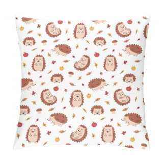 Personality  Colour Seamless Pattern With Hedgehogs, Apples, Mushrooms And Fall Leaves. Autumn Woodland Animal Background. Perfect For Kids Fabric Print, Wrapping Paper, Scrapbook Paper And Other. Pillow Covers