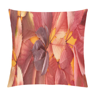Personality Panoramic Shot Of Colorful Autumn Leaves Of Wild Grapes On Yellow Surface Pillow Covers