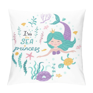 Personality  Poster With Mermaid, Sea Animals And Lettering Pillow Covers