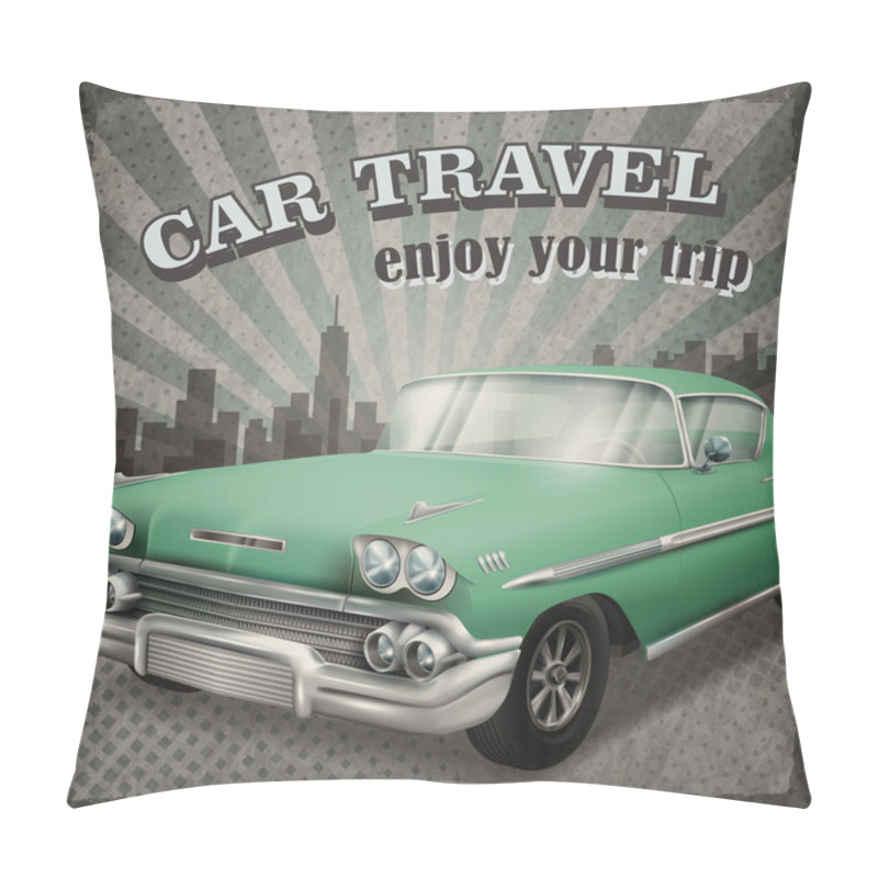 Personality  Veteran Classic Green Car With Retro Background Pillow Covers