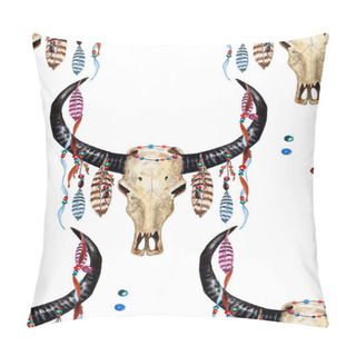 Personality  Buffalo Skull And Feathers Pattern Pillow Covers
