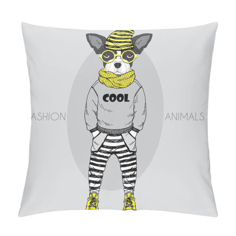 Personality  Dressed up French Bulldog baby, in colors pillow covers