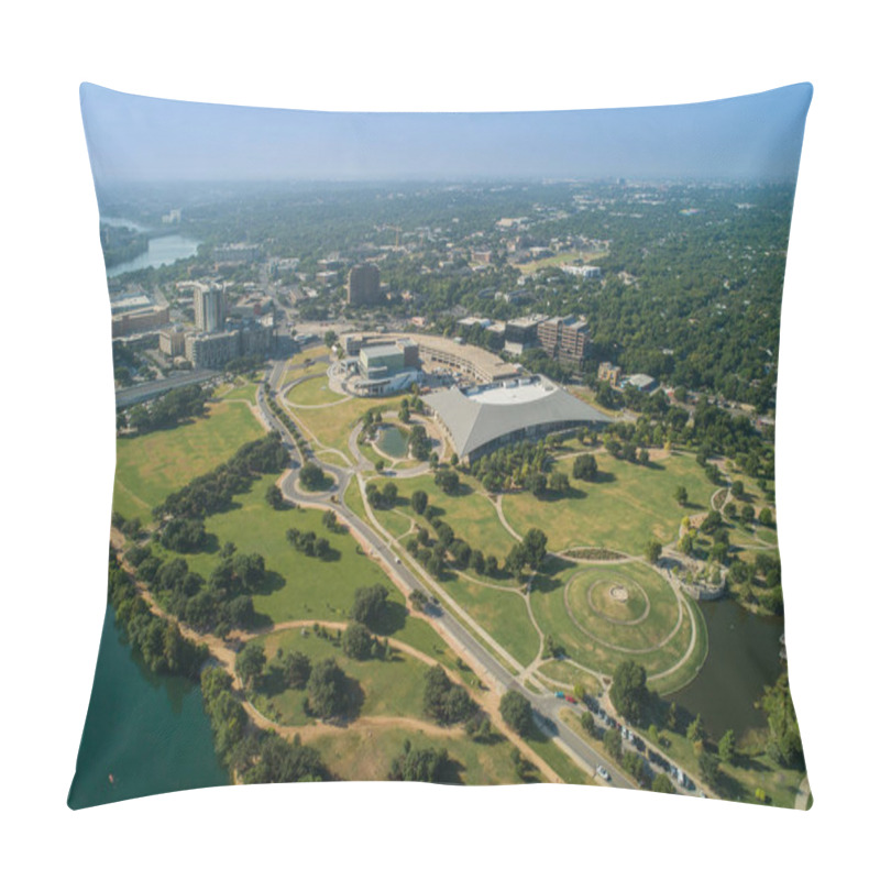 Personality  Aerial Drone Photo Of Auditorium Shores At Town Lake Metropolitan Park Pillow Covers