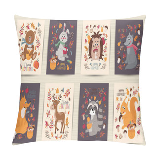 Personality  Set Of Autumn Cards With Forest Animals Pillow Covers