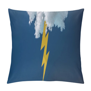 Personality  White Fluffy Cloud Made Of Cotton Wool With Lightning Isolated On Dark Blue, Panoramic Shot Pillow Covers