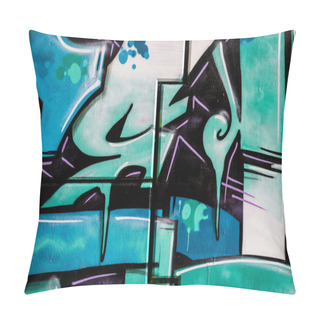 Personality  Blue Signs, Colorful Graffiti, Abstract Grunge Grafiti Background Pillow Covers