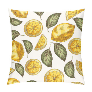 Personality  Lemons And Leaves Hand Drawn Vector Seamless Pattern Pillow Covers