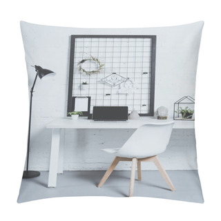 Personality  Laptop With Blank Screen And Plants On Table In Modern Office Pillow Covers