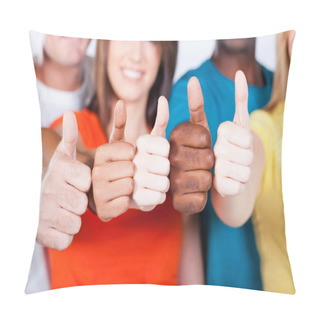 Personality  Group Of Multiracial Friends Thumbs Up Pillow Covers
