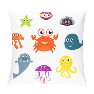 Personality  Sea Creatures And Animals Vector Icons Isolated On White Pillow Covers