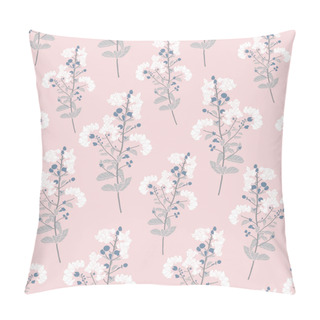 Personality  Vector White Flowers Plant Branches On Powder Pink. Delicate Fabric Seamless Pattern Print. Great For Fashion Allover Print, Textile, Packaging Projects And Much More Pillow Covers