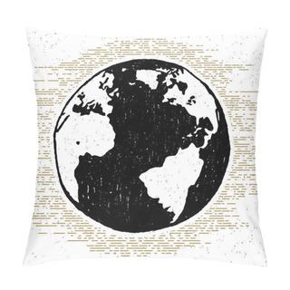 Personality  Hand Drawn Textured Icon With Planet Earth Vector Illustration Pillow Covers