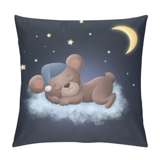 Personality  Cute Little Bear Sleeping On A Cloud. Digital Illustration Pillow Covers