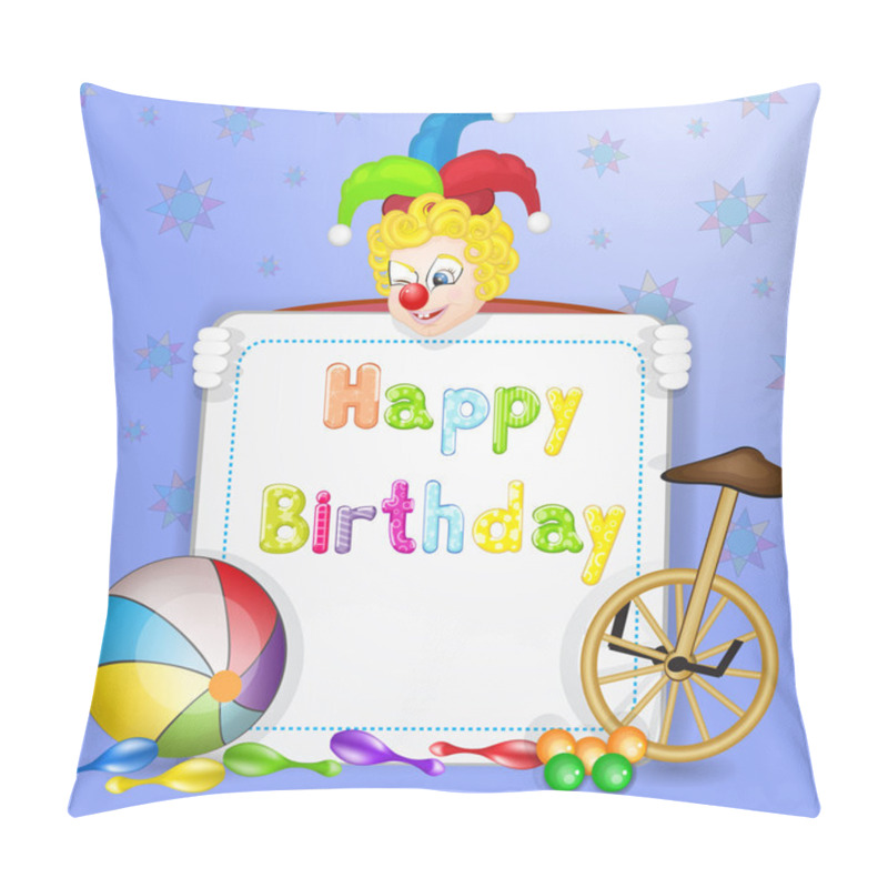 Personality  Happy Birthday Greetings. Cute Happy Birthday Card With Fun Clowns Pillow Covers