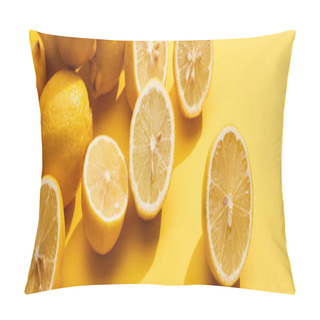 Personality  Ripe Cut And Whole Lemons On Yellow Background, Panoramic Shot Pillow Covers