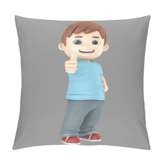 Personality  3d Illustration Of Cute Little Boy Showing Thumbs Up Sign Pillow Covers