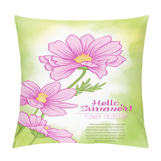 Personality  A Cosmos Flower On A Green Watercolor Background. Pillow Covers