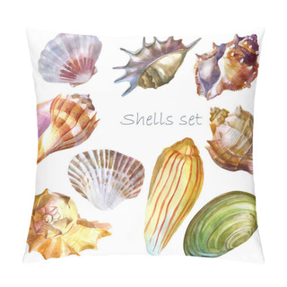 Personality  Watercolor Illustration Seashells, Set. Summer Theme, Beach And Relaxation. Pillow Covers