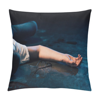 Personality  Partial View Of Dead Man On Floor At Crime Scene Pillow Covers