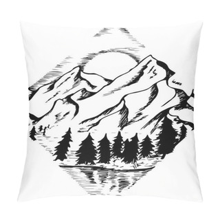 Personality  Illustration Of Fir, Moon, Clouds And River. Pillow Covers