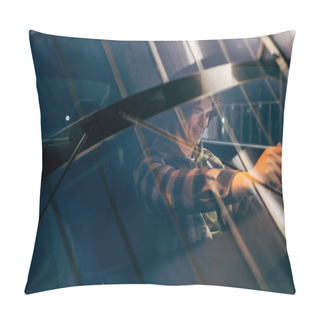 Personality  Smiling Man Driving Blurred Auto In Evening  Pillow Covers