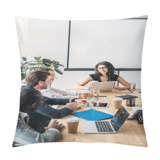 Personality  Multicultural Business People Having Business Meeting In Office Pillow Covers