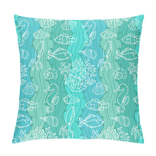 Personality  Seamless Abstract Hand Drawn Wave Pattern. Ocean Pillow Covers